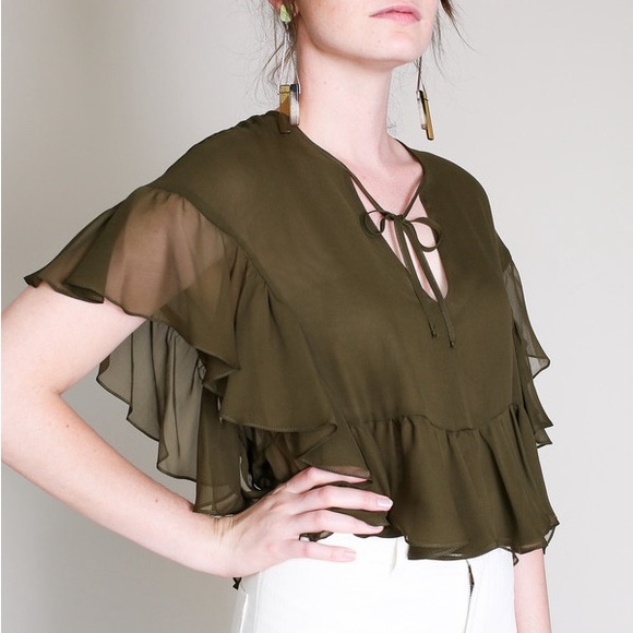 SOLD- RACHEL COMEY Floater Silk Blouse in Olive - Picture 2 of 11
